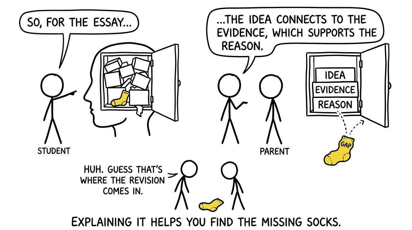 A cluttered brain cupboard becoming organised through explanation