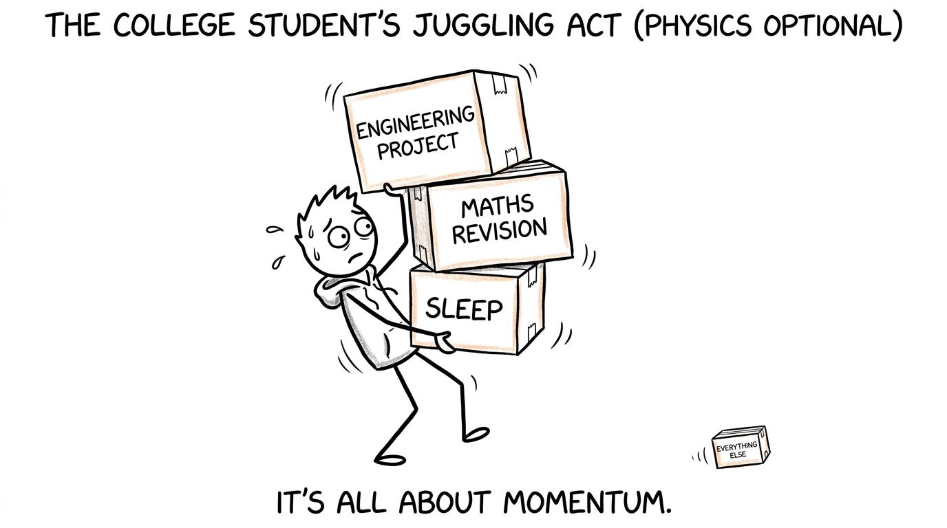 A student balancing Engineering, maths revision, sleep and everything else