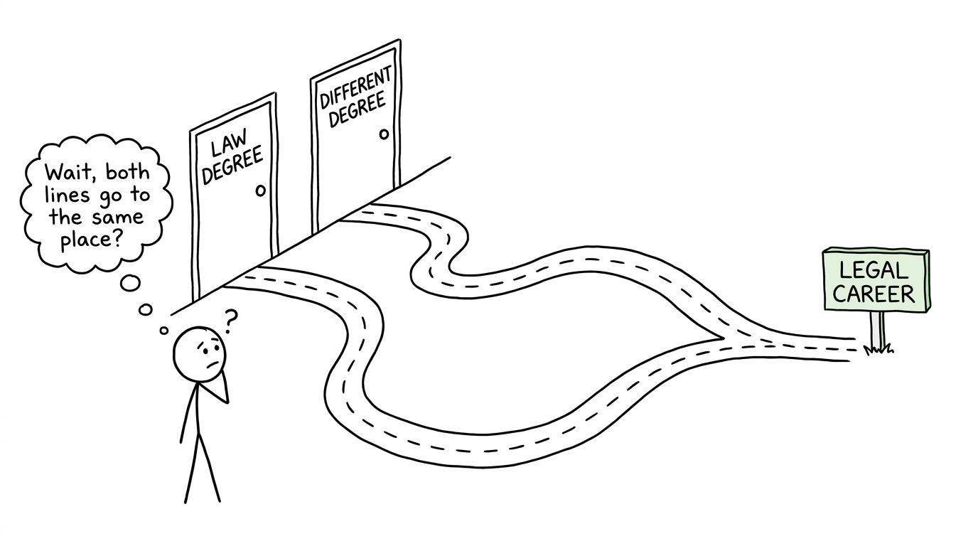 Two different degree routes eventually connecting to a legal career