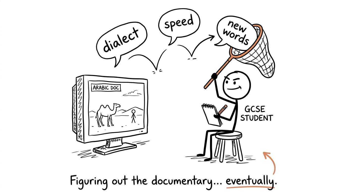 A student catching one useful word from a stream of fast speech