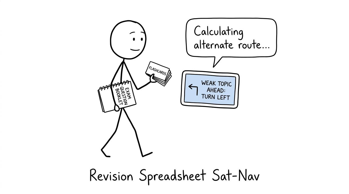 A spreadsheet acting as a sat-nav towards a weak topic
