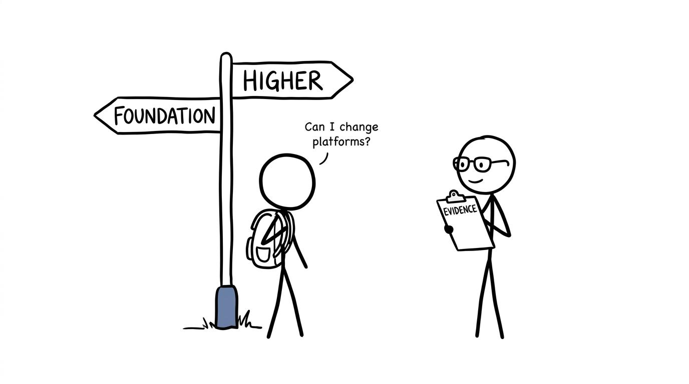 A student asking whether they can change from the Foundation platform to Higher