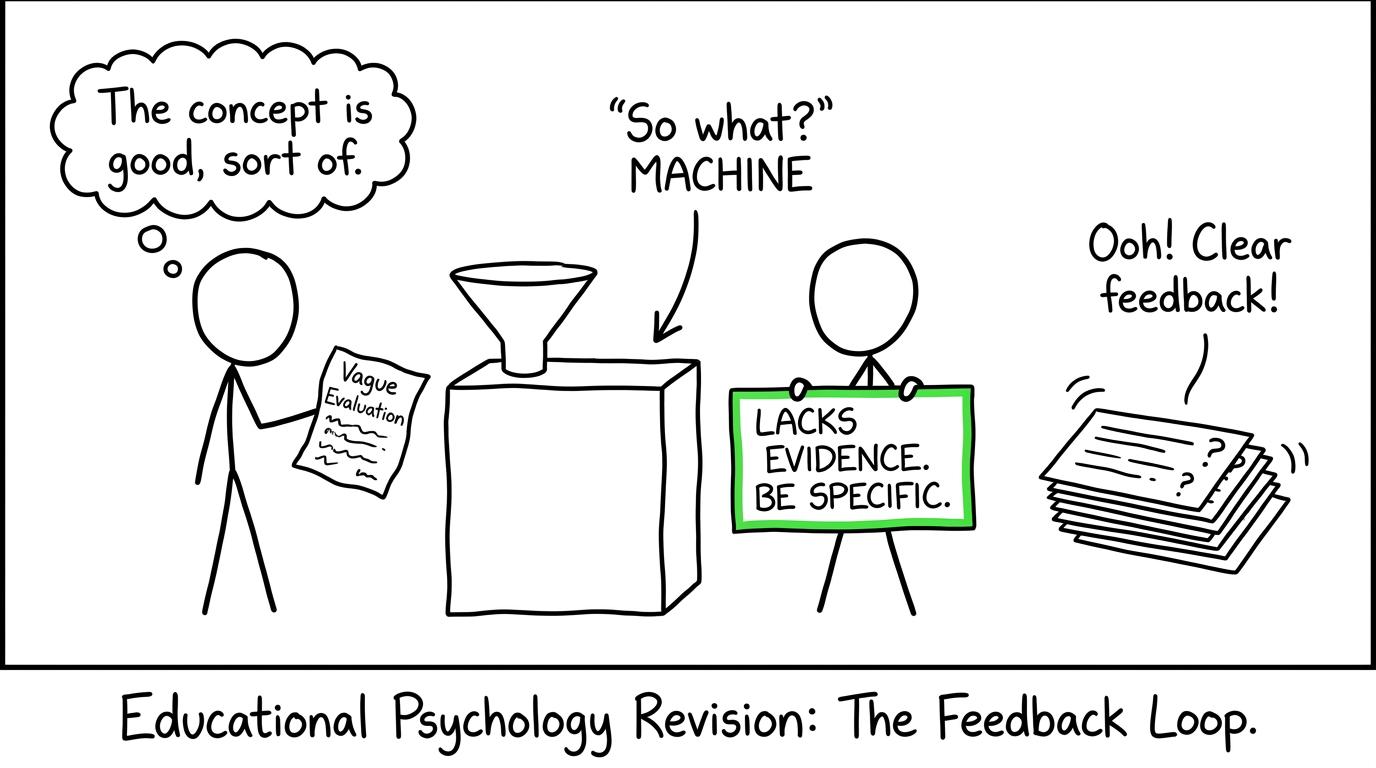A machine labelled So what turns a vague evaluation point into a clear judgement