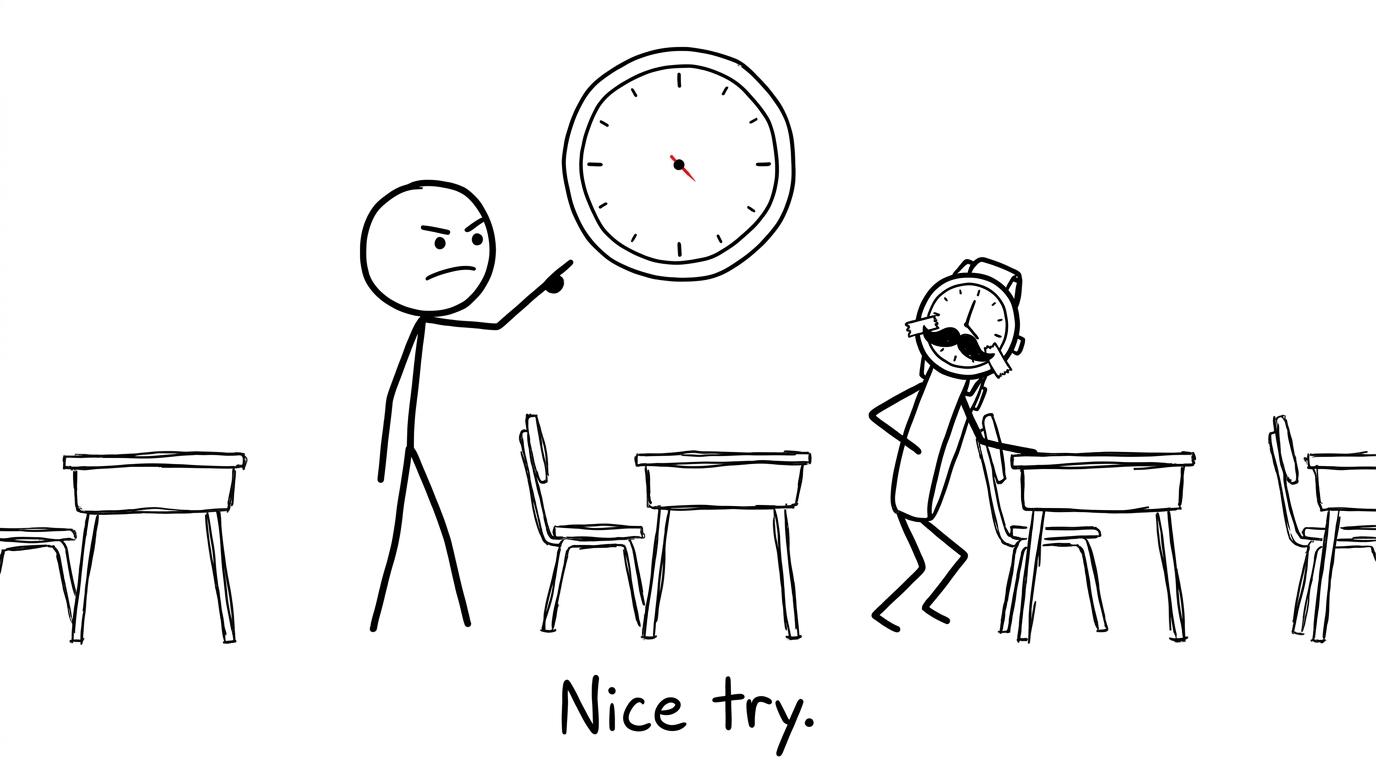 A wristwatch in a fake moustache fails to sneak past an invigilator