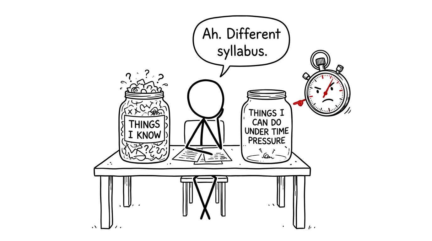 A stopwatch reveals the difference between knowing material and performing under pressure