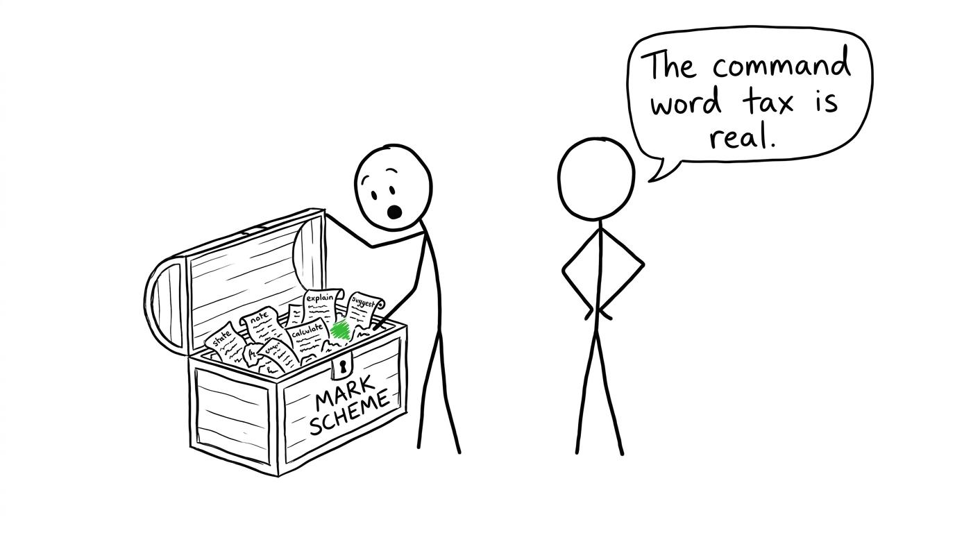 A mark scheme treasure chest full of command words