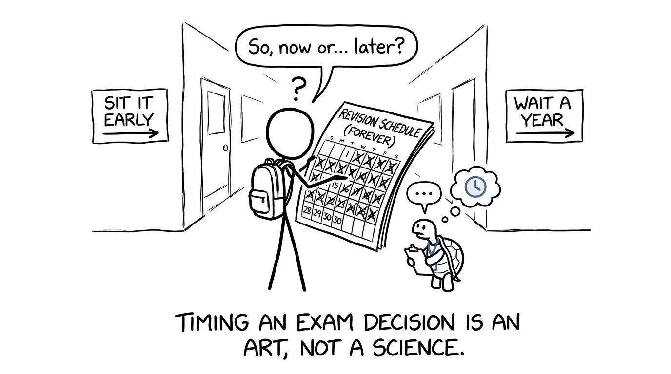 A student choosing between sitting an examination early and waiting