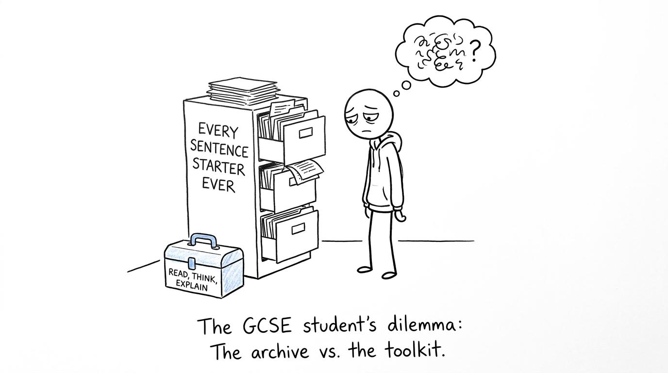 A student chooses a useful thinking toolbox instead of memorising every sentence starter
