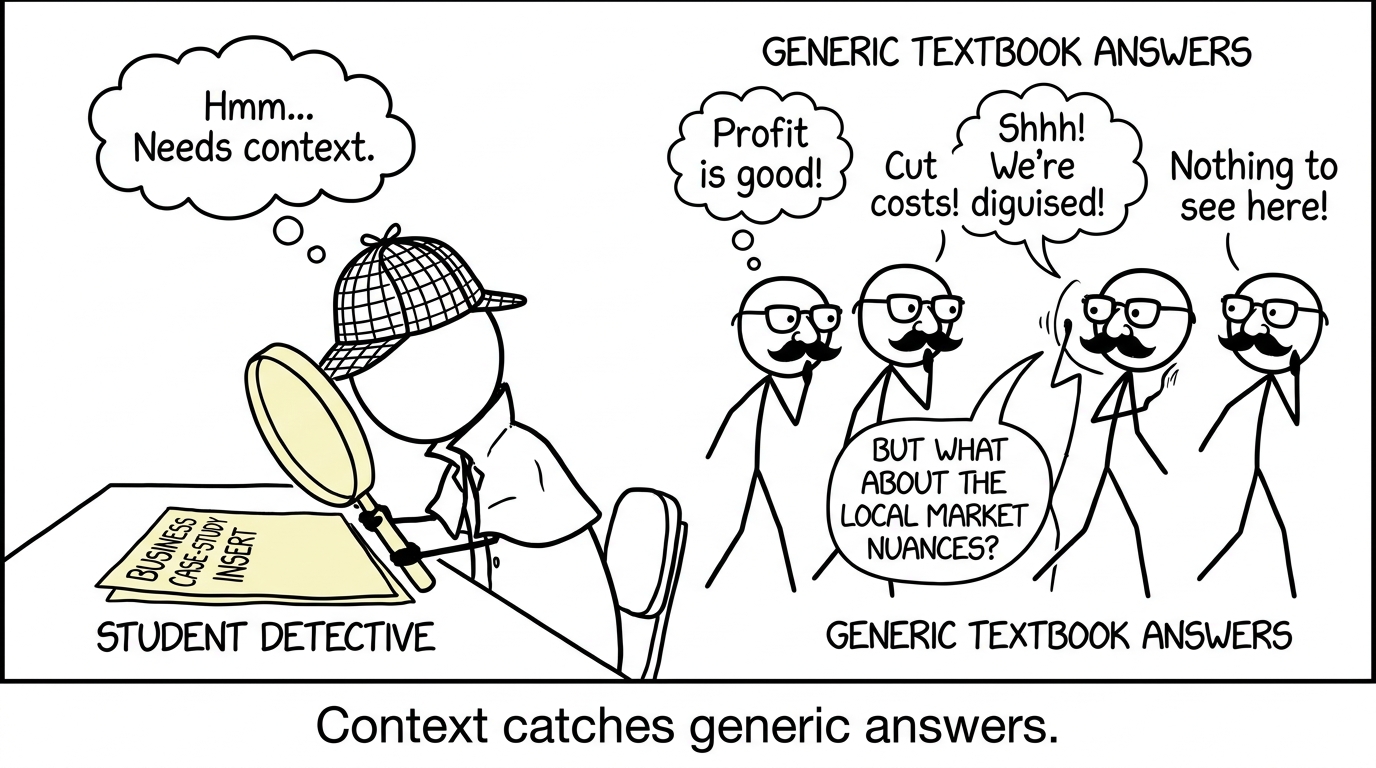 A student detective uses context to catch generic textbook answers