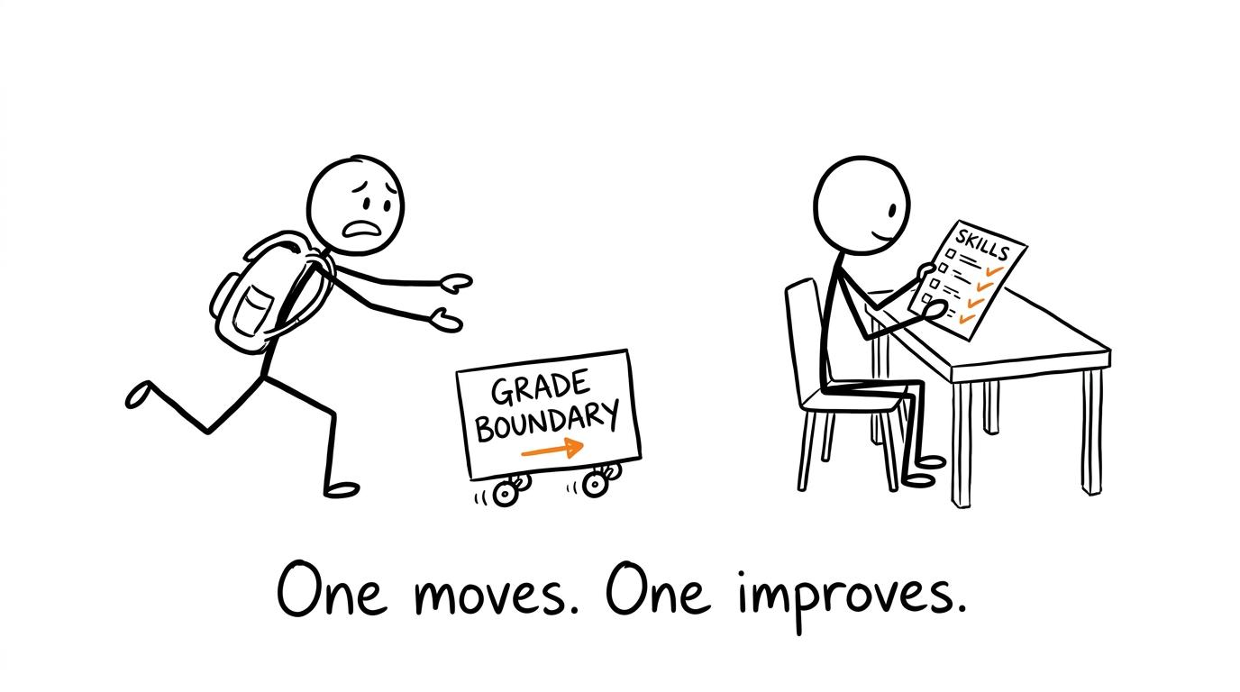 A student choosing between chasing a moving grade boundary and improving real skills
