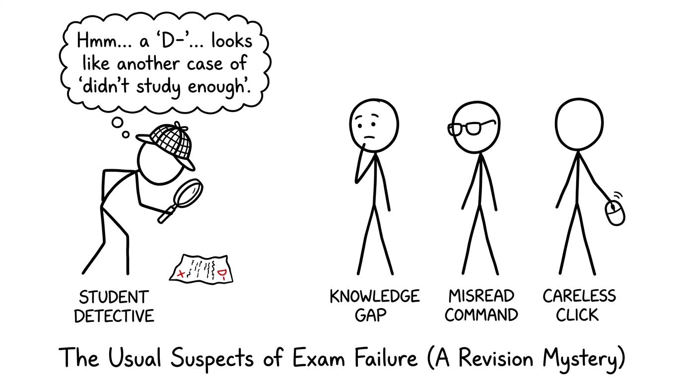 A student detective investigates three different causes of lost marks