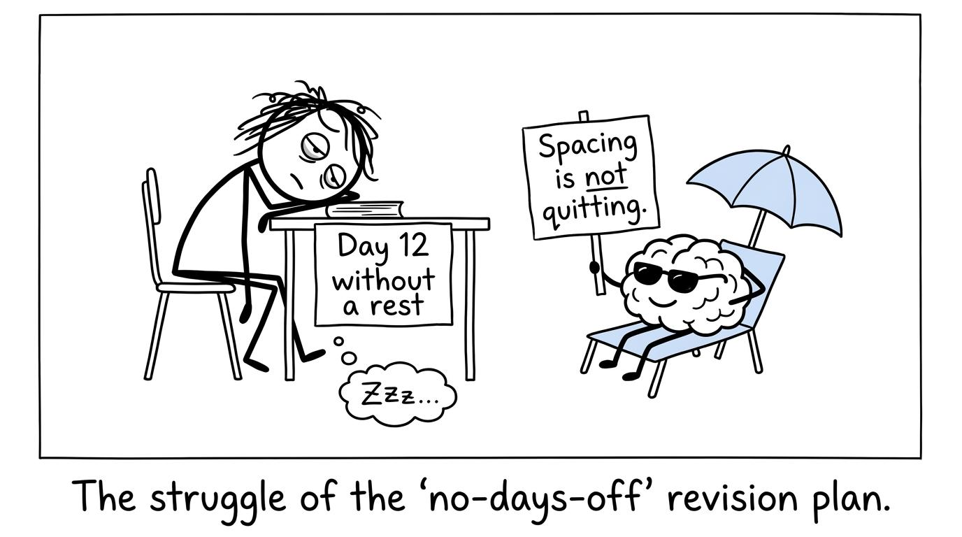 A tired student discovers that spacing is not quitting