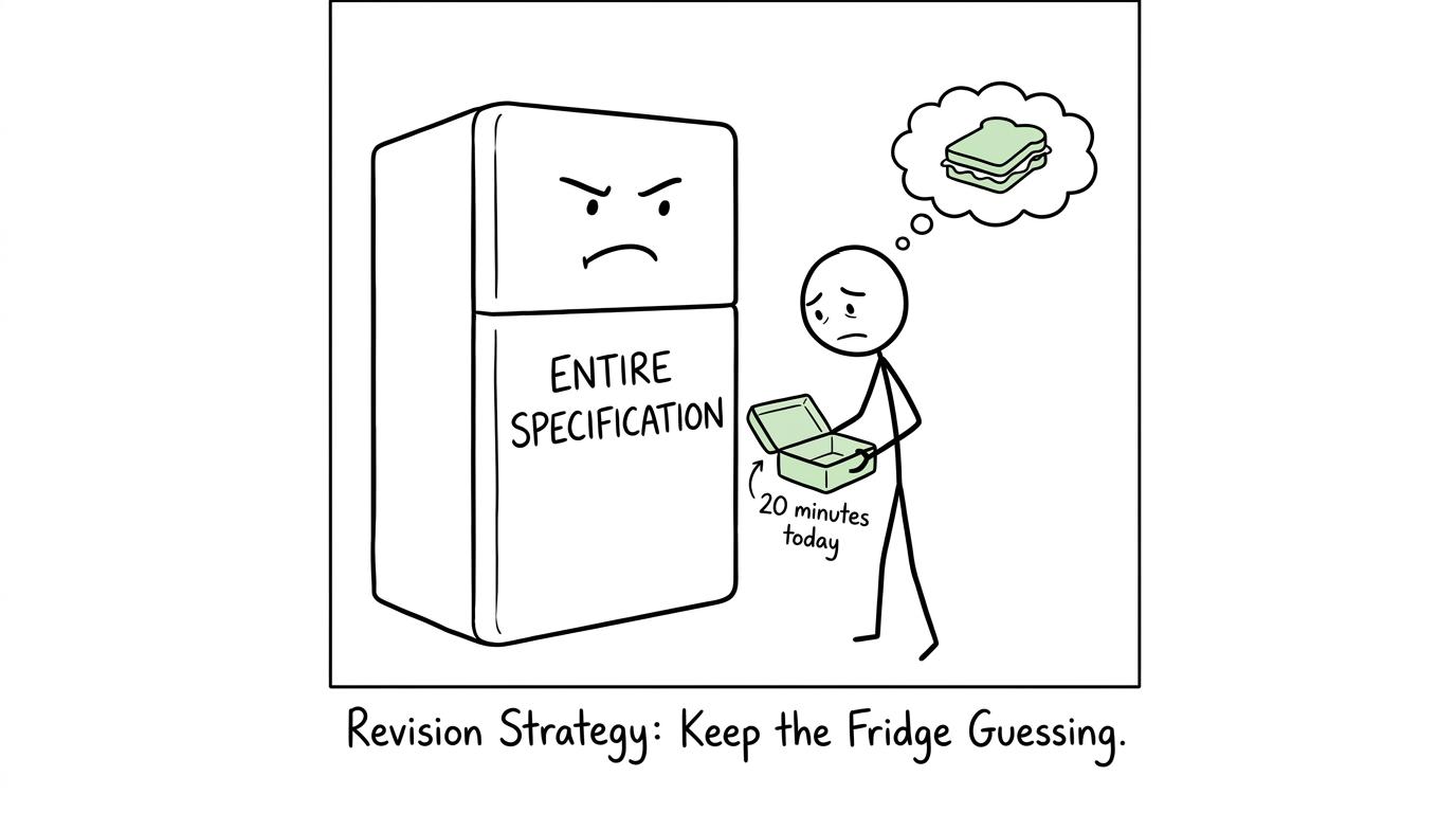 A student choosing a manageable revision lunchbox instead of the entire specification
