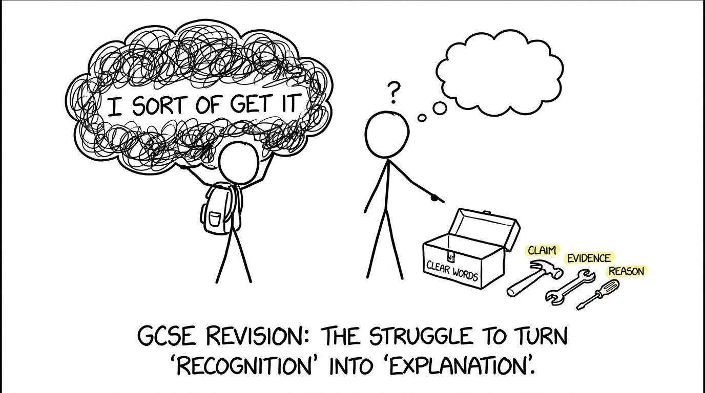 A student exchanging an unhelpful cloud of understanding for clear explanatory tools