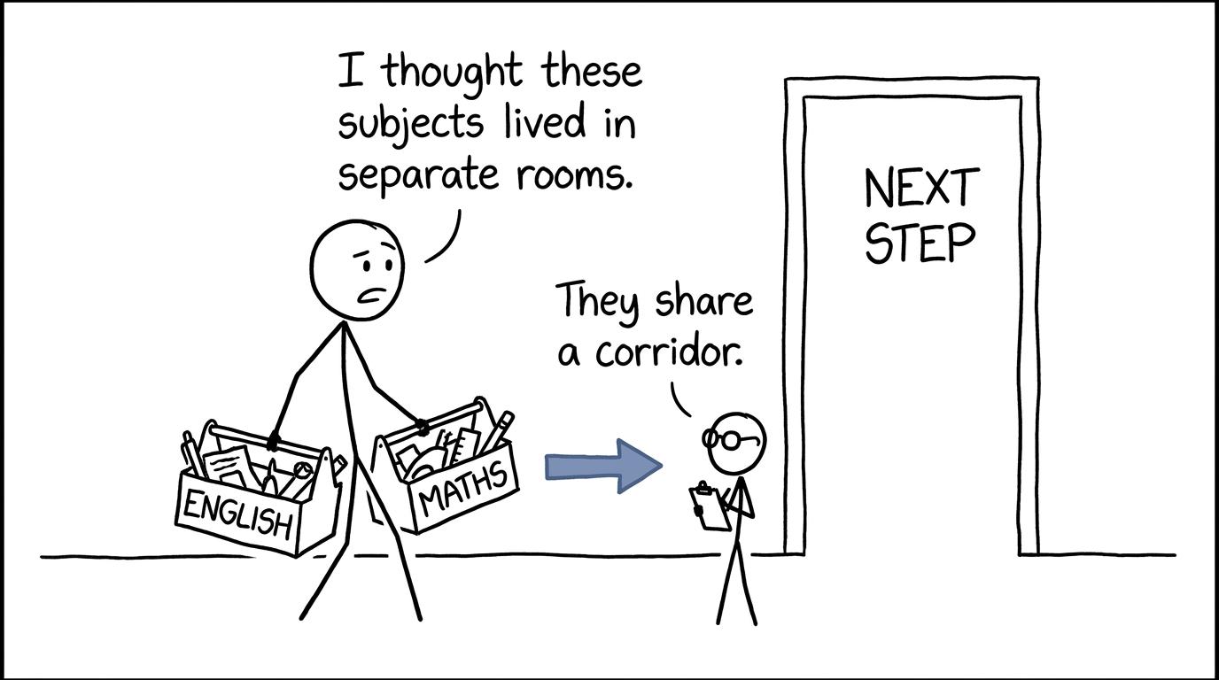 A student discovering that English and maths share a corridor