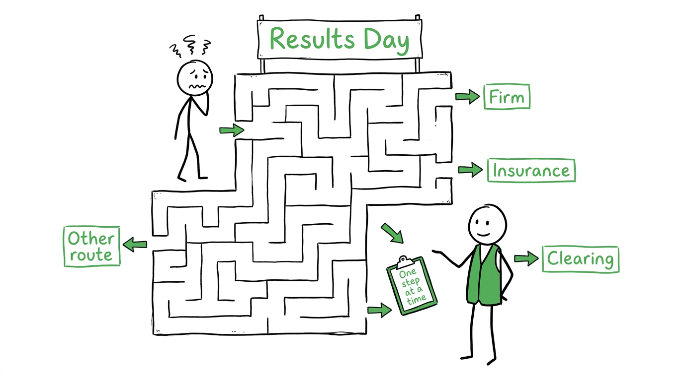 A calm guide helping a student navigate several results-day routes