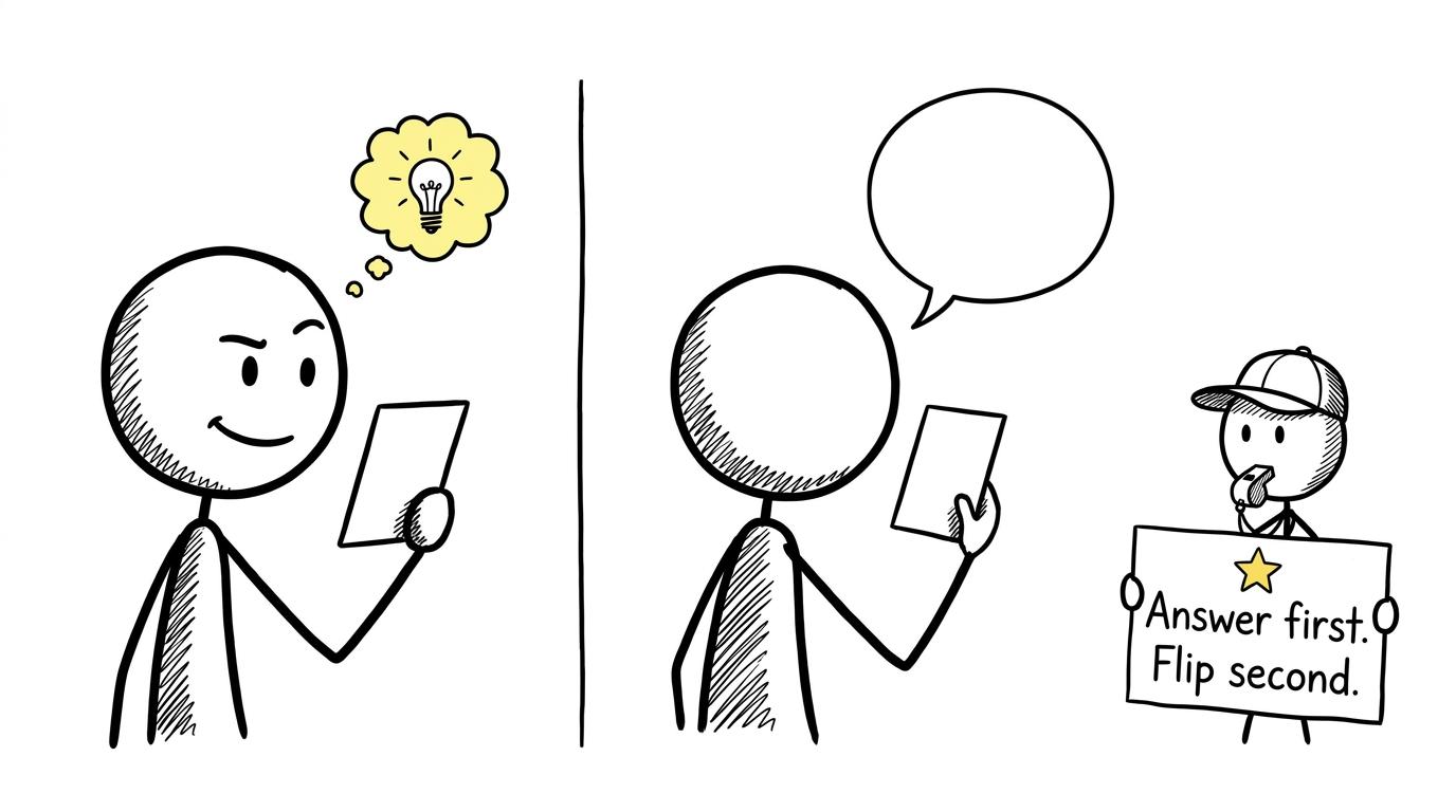 A student discovers that recognising a flashcard is not the same as recalling it