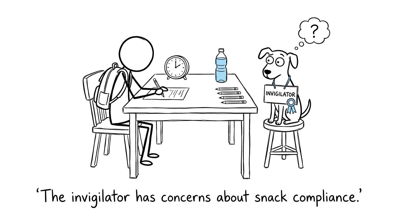 A pet takes its role as a home exam invigilator far too seriously