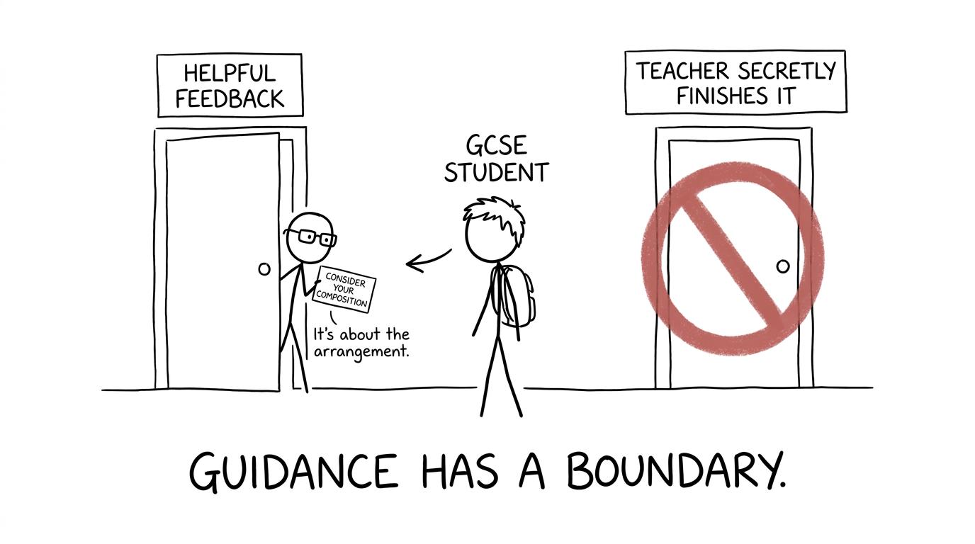 A student choosing between helpful feedback and a teacher secretly finishing the work