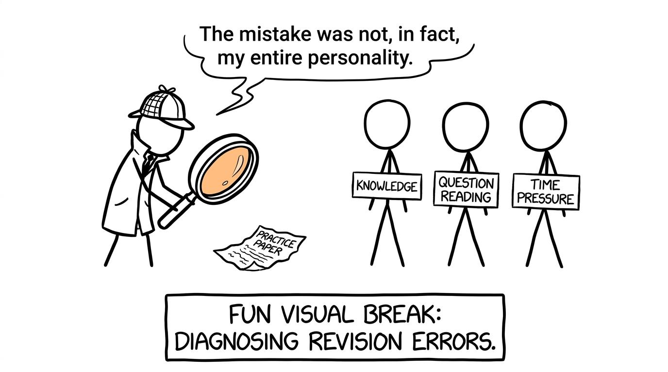 A revision detective investigates whether a mistake came from knowledge, question reading or time pressure