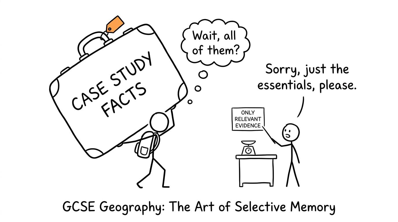 A student discovering that the exam only wants relevant case-study evidence