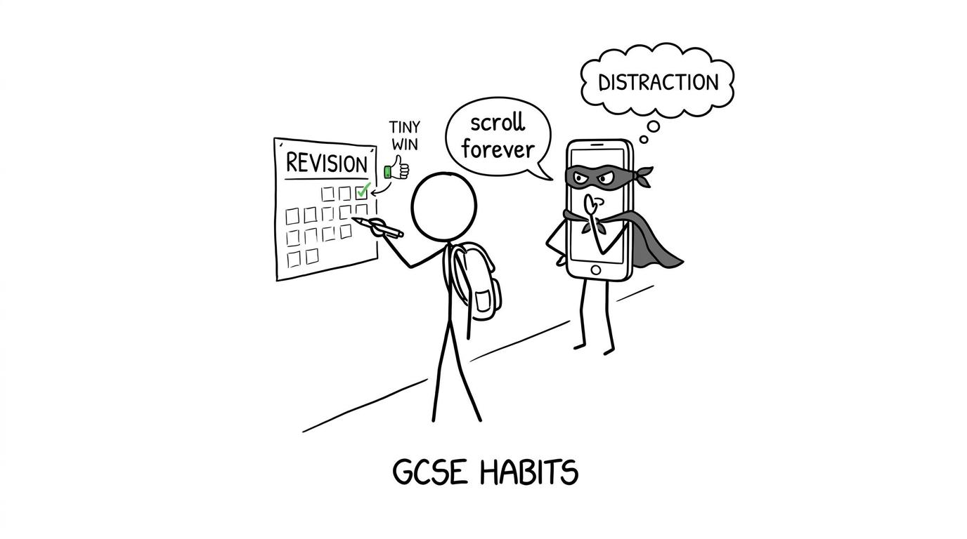 A completed revision tick wins a quiet battle against a phone trying to cause endless scrolling