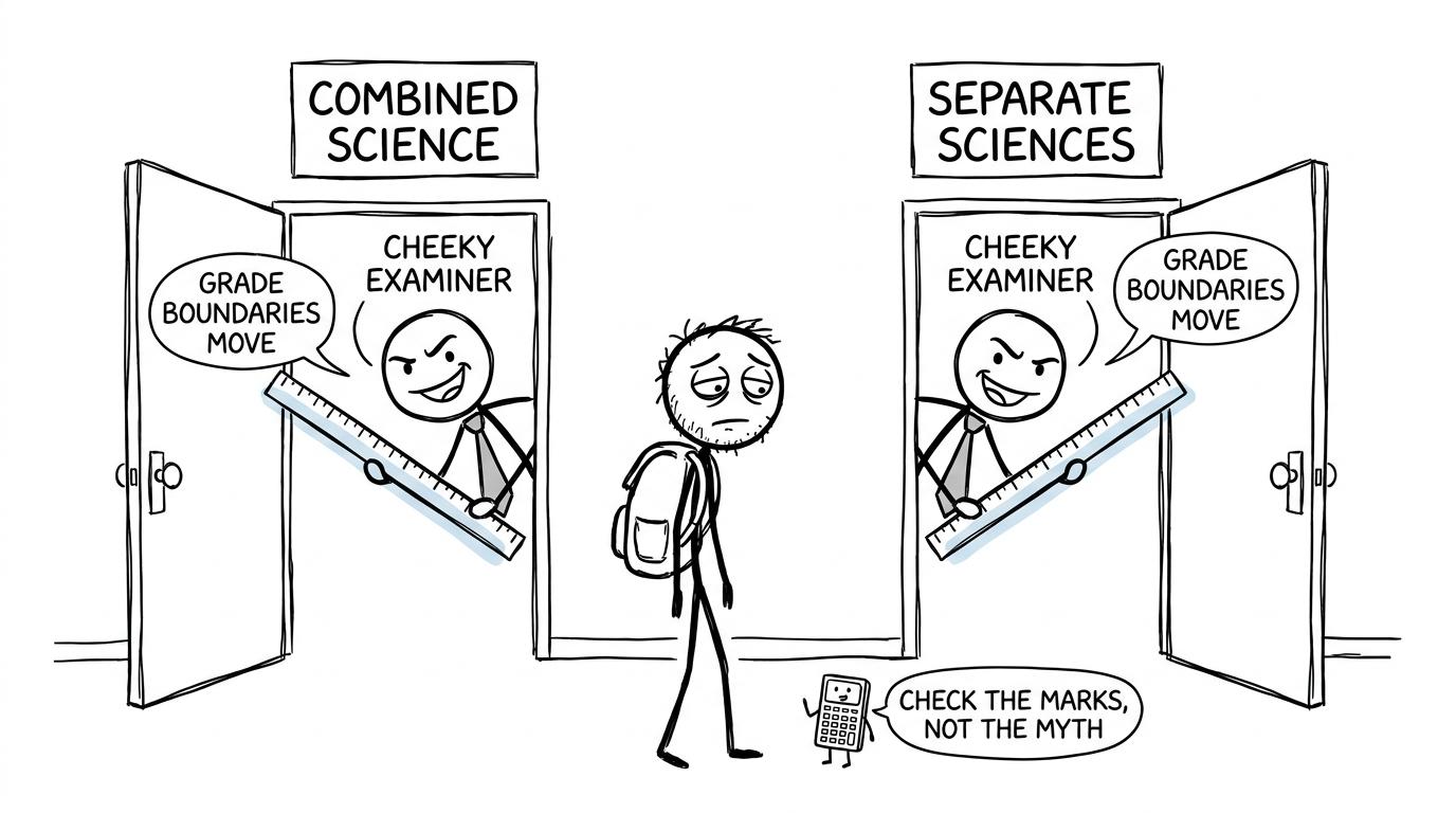 A student discovers that both science routes have moving grade boundaries