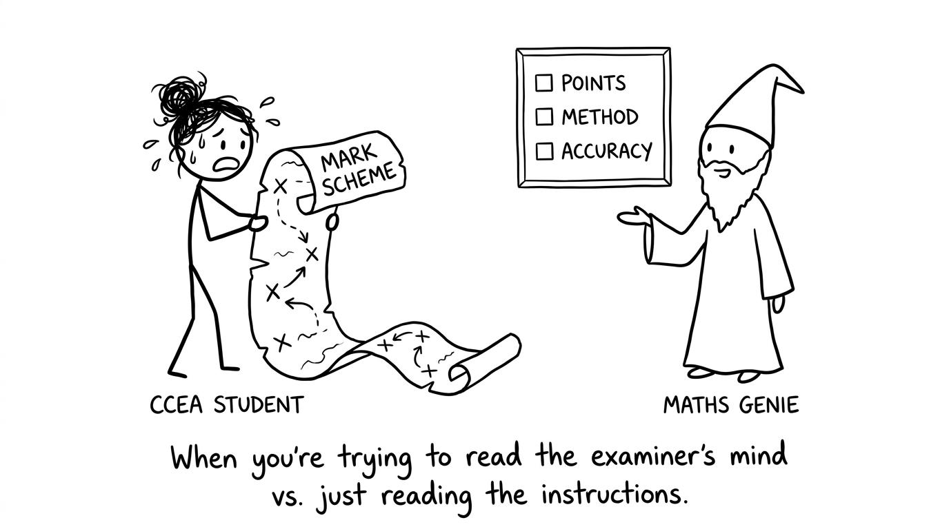 A CCEA student with a mark scheme treasure map