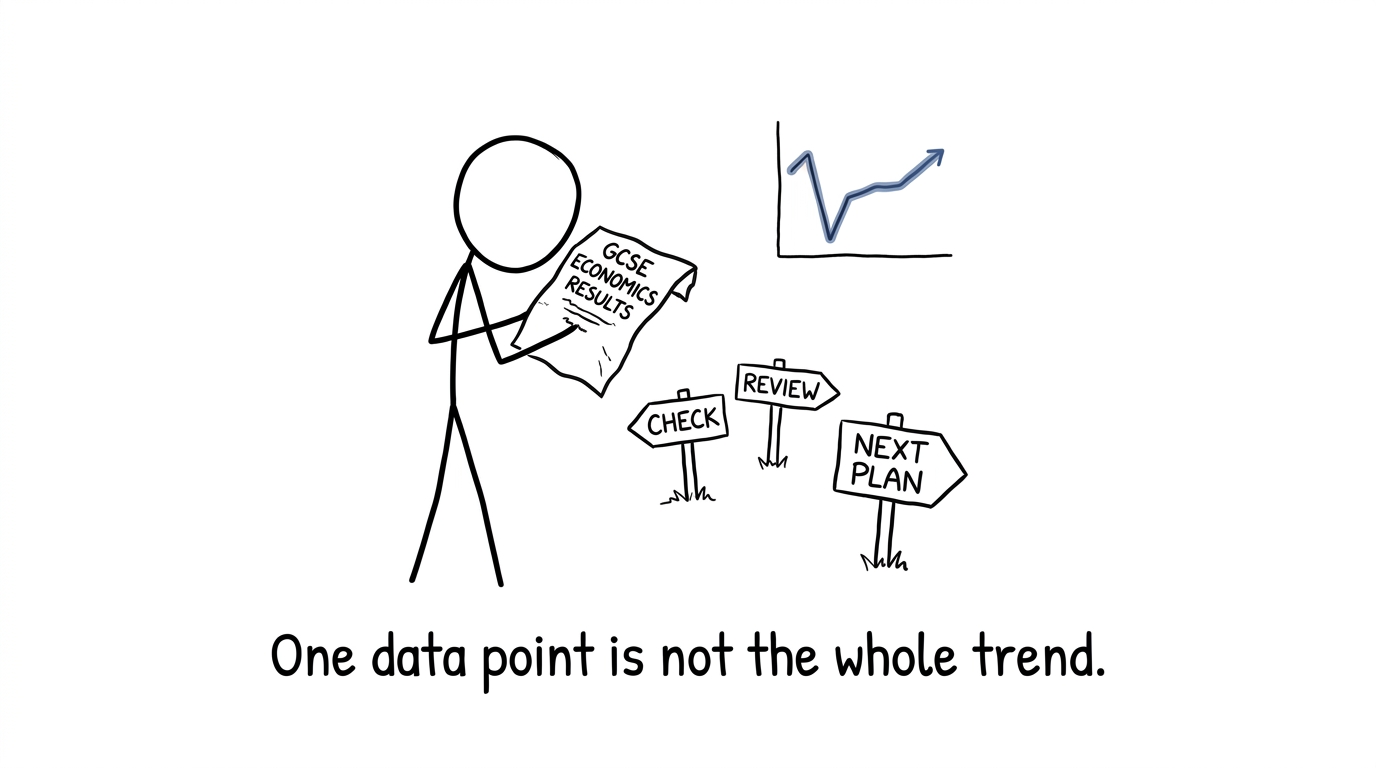 A student sees one disappointing result as one data point rather than the whole trend