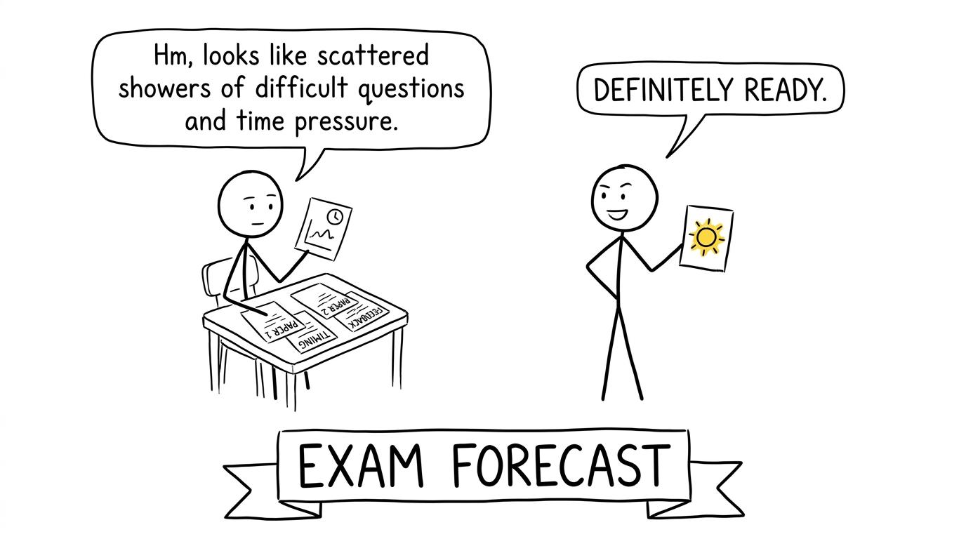 One student checks several forecasts while another trusts one sunny result