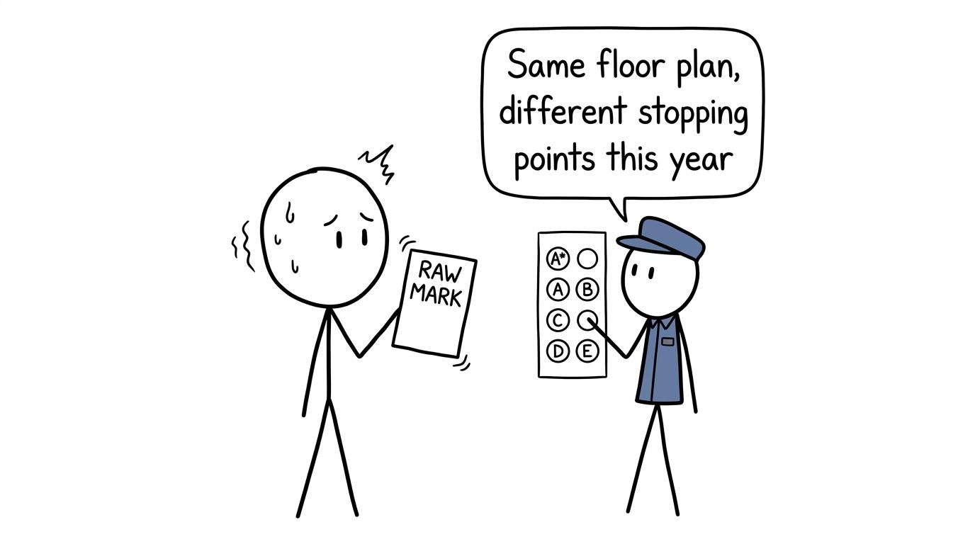 A student discovers that raw marks and grade boundaries do not always stop at the same floor