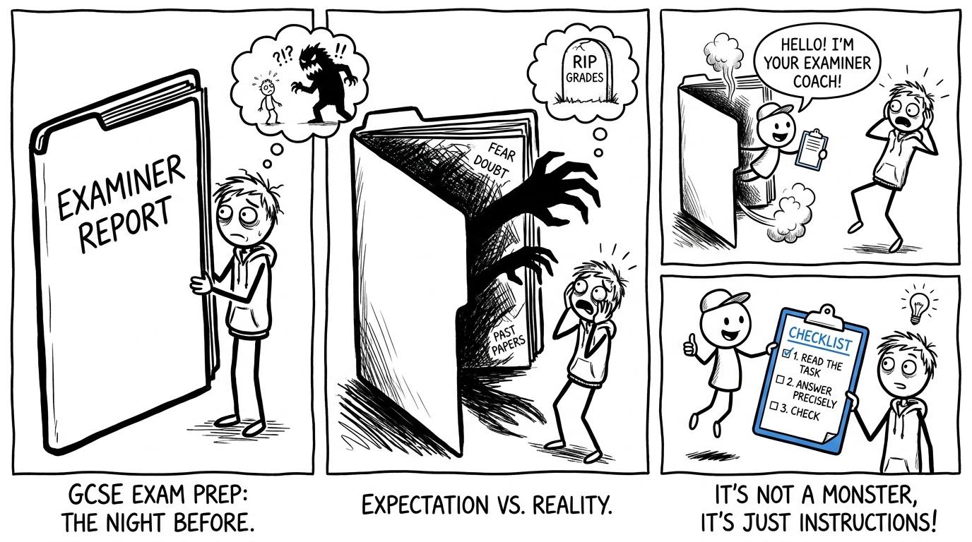 A student discovers that an examiner report is a helpful checklist rather than a monster