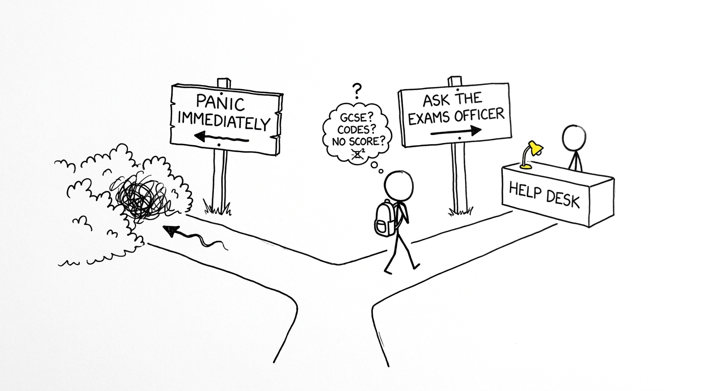 A student chooses the exams officer instead of the path marked panic