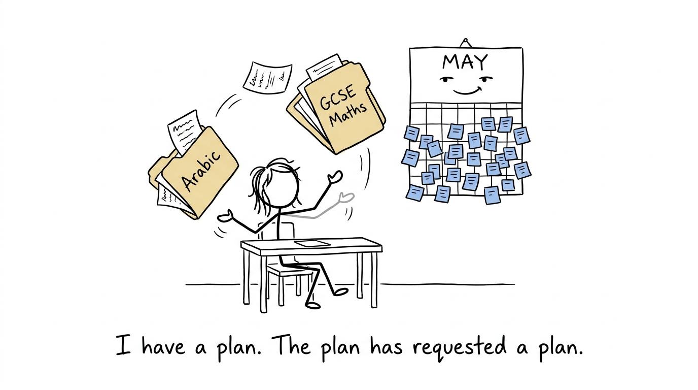 An adult learner balancing Arabic, maths and an increasingly ambitious calendar
