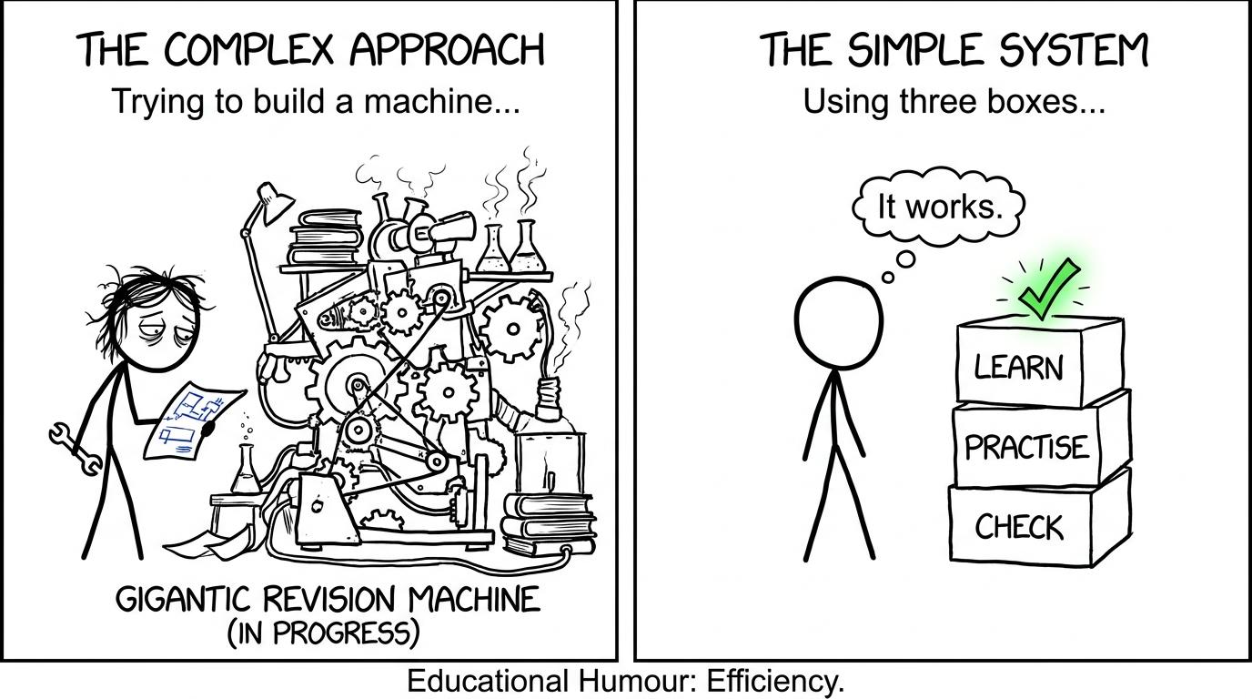 One student builds an enormous revision machine while another succeeds with Learn, Practise and Check