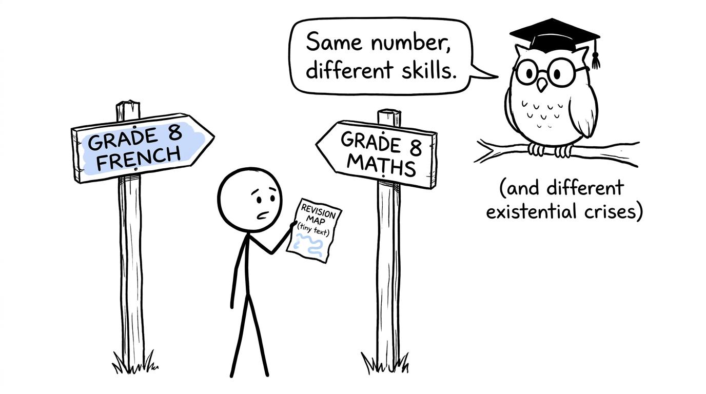 A student choosing between Grade 8 French and Grade 8 Maths revision paths