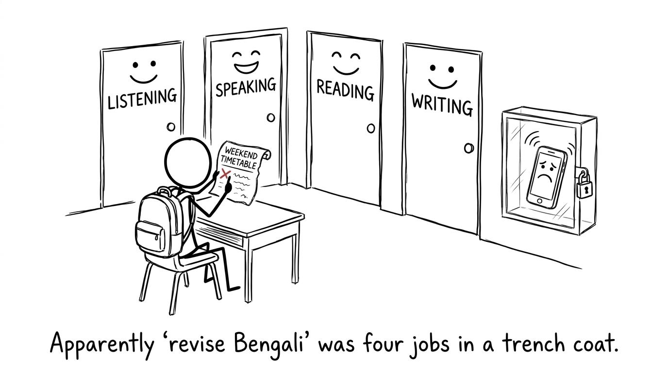 A student discovers that Bengali revision contains four separate skills