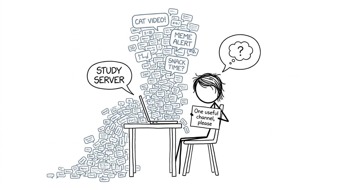 A student asks for one useful study channel while notifications pour from a laptop