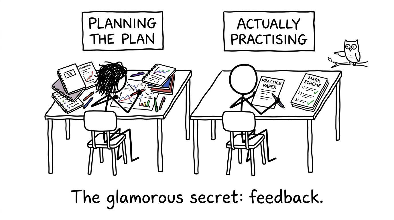 A revision planner learns that completing questions beats planning forever