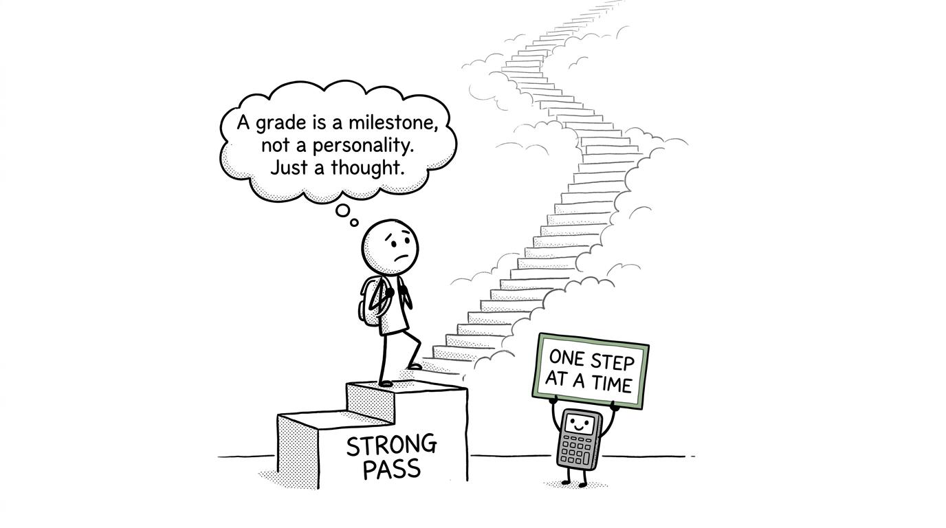 A student discovers that a strong pass is one milestone on a longer staircase