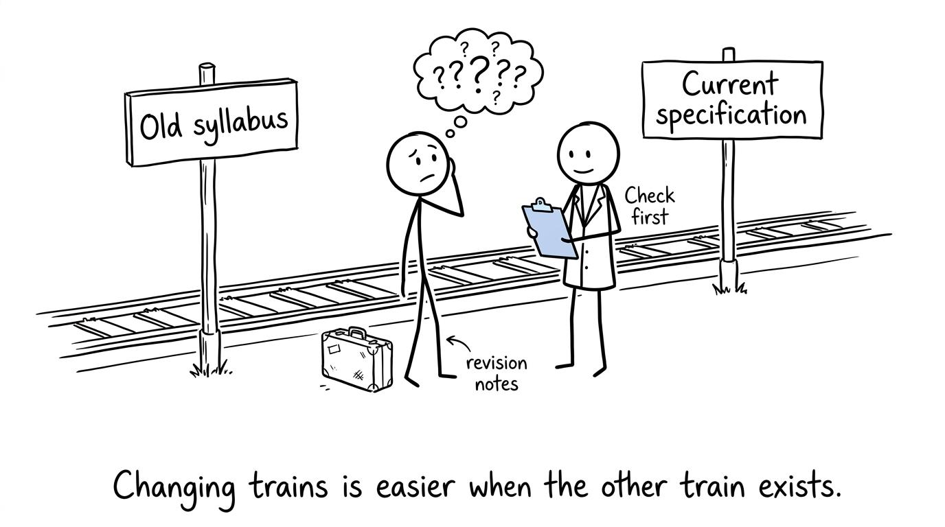A student choosing between an old syllabus and a current specification
