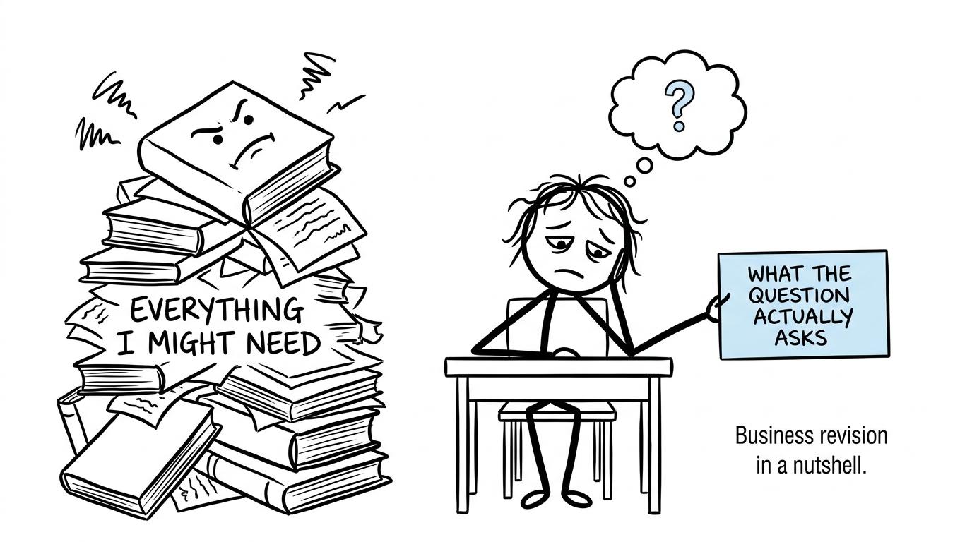 A student choosing useful revision over an enormous pile of everything