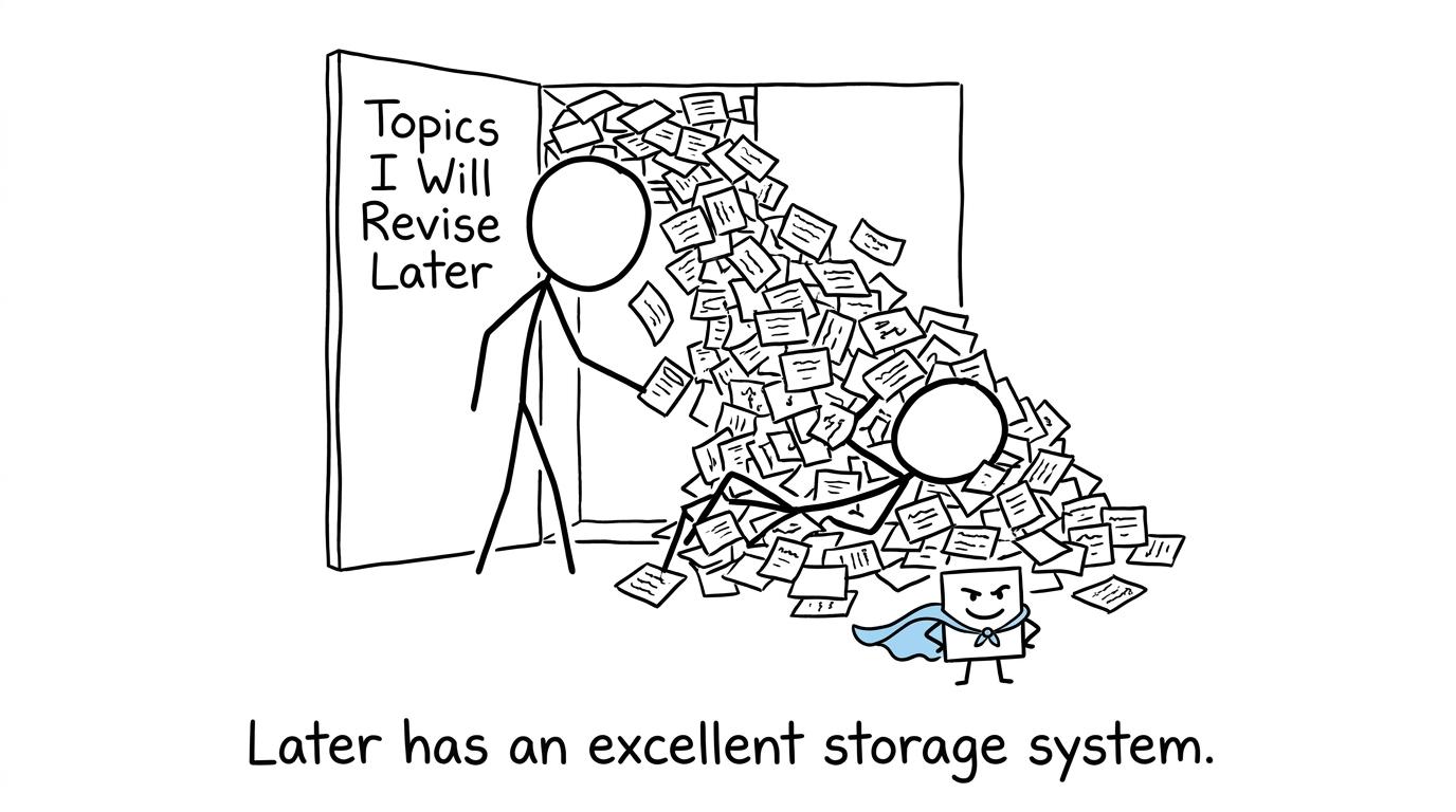 A cupboard full of topics saved for later collapsing onto a student