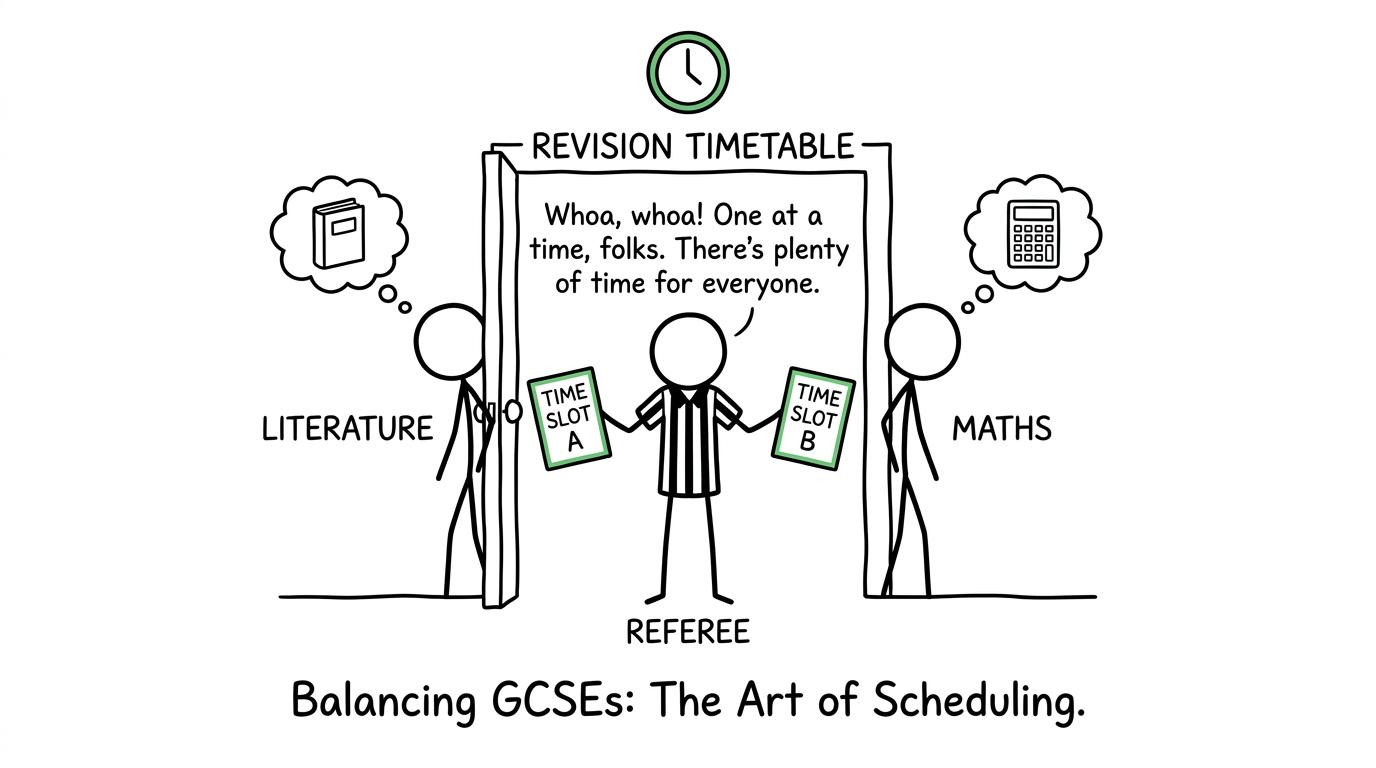 Maths and Literature are assigned separate spaces in a calm revision timetable
