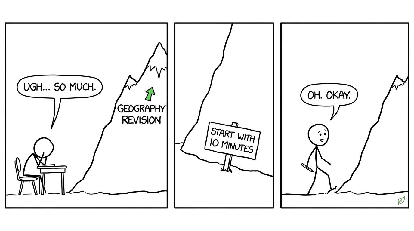 A student taking one small step towards the geography revision mountain