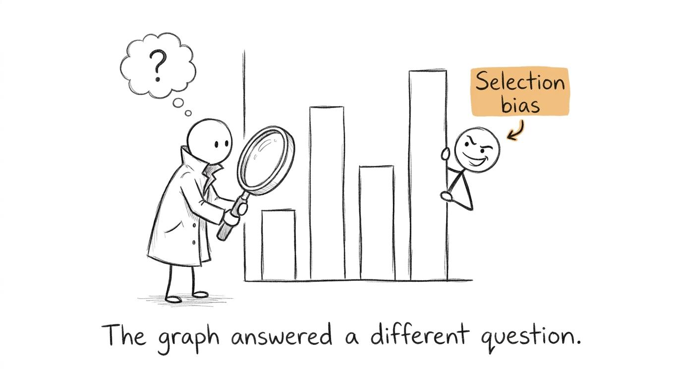 A data detective notices selection bias hiding behind a results chart