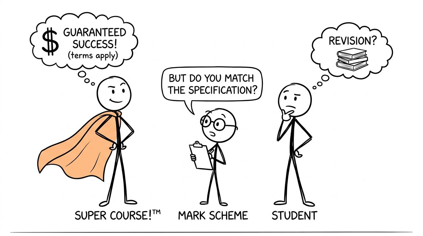 An online course confronted by a specification-conscious mark scheme