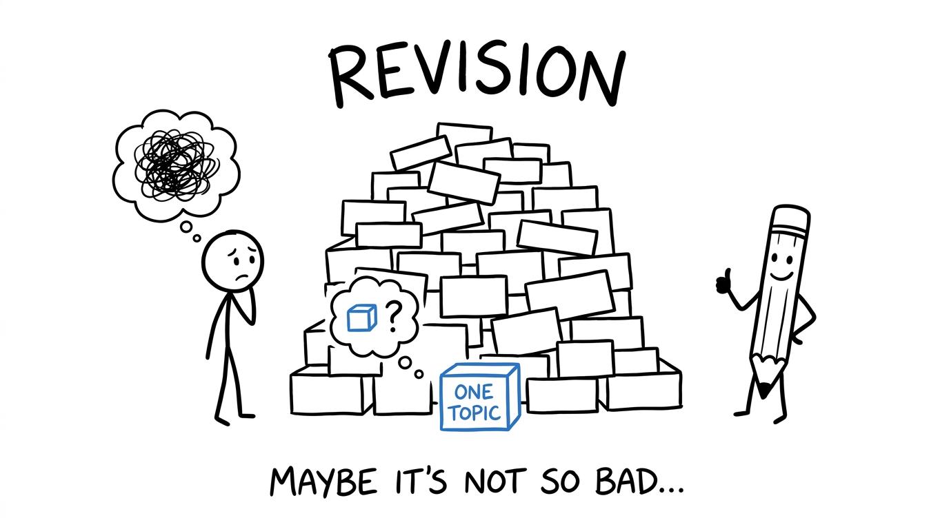 A large revision pile turning out to be a set of small manageable topic cards