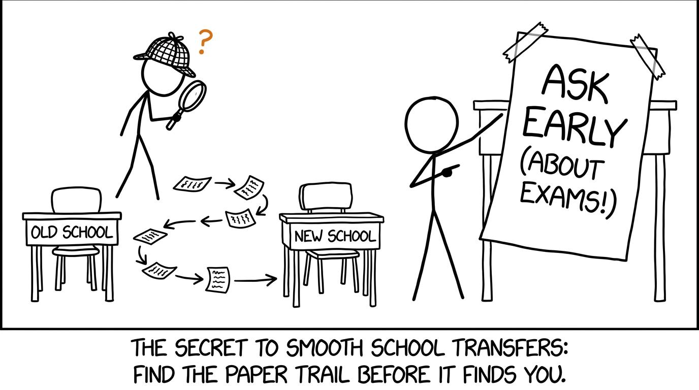 An exams officer detective following a trail of transfer paperwork