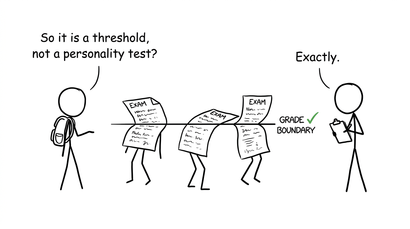 Exam papers discover that a grade boundary is a threshold rather than a judgement